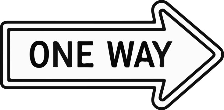 A black and white graphic of a one-way street sign with an arrow pointing right