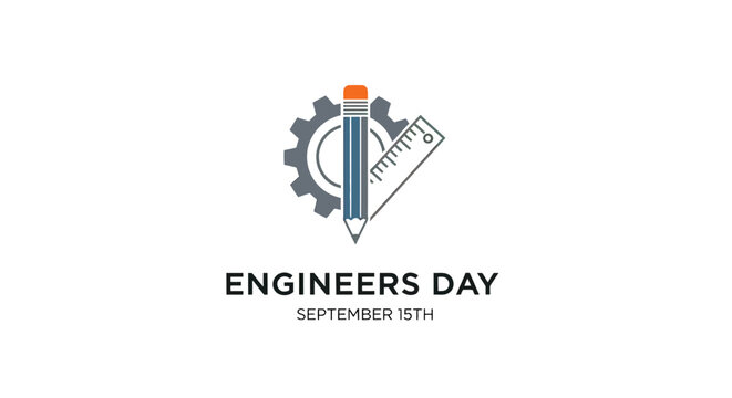 Engineers Day Pencil Ruler Gear Illustration.