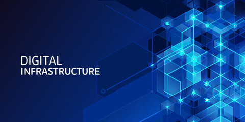 Fototapeta premium Abstract digital infrastructure background with glowing geometric patterns