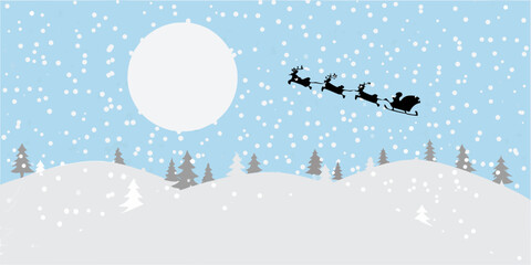 Santa claus and reindeer silhouetted against a snowy winter landscape © Asit