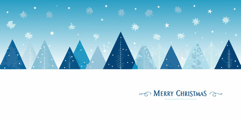 Winter landscape with stylized trees and falling snowflakes christmas greeting © Asit