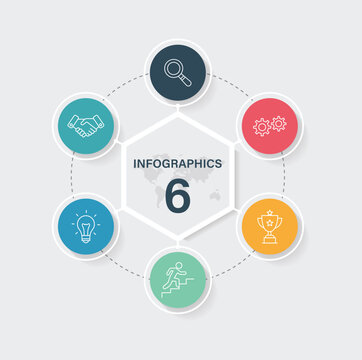 Vector infographic template with circles and hexagon. Perfect for presenting business processes, workflows, and strategies in a professional format.