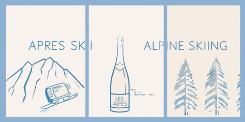 Apr s ski and alpine skiing themed design with bottle and mountains © Asit