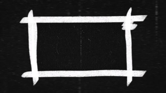 Rough white rectangle frame on black textured background with film grain effect