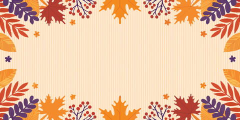 Autumn leaves and berries create a decorative fall season border © Sabuj