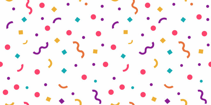 Colorful confetti pattern on a clean white background