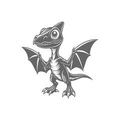 A cute, cartoon-style baby Pterodactyl with large eyes and outstretched wings, rendered in grayscale. © davis