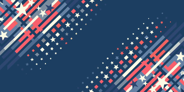Patriotic abstract background with stars and stripes in red white and blue