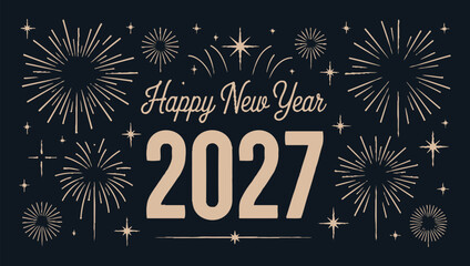 A festive new year celebration featuring sparkling fireworks and golden typography © MdSafi