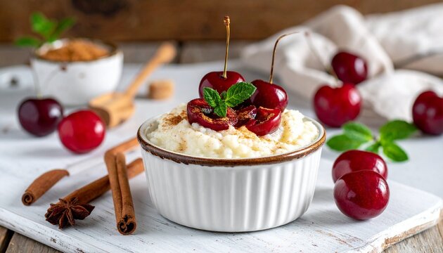 Milchreis mit Zimt und Kirschen
