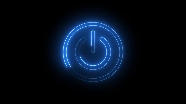 Neon power sign animation. Icon turn on - off sign with power effect animation.