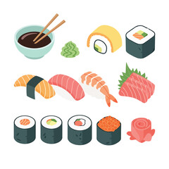 Assorted Sushi and Sashimi Japanese Cuisine. © Dasim