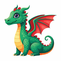 Obraz premium Cartoon Green Dragon with Red Wings.