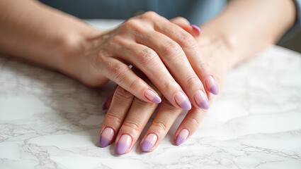 Naklejka premium The hands of a woman getting a manicure at a salon. Nail design. Nail salon.