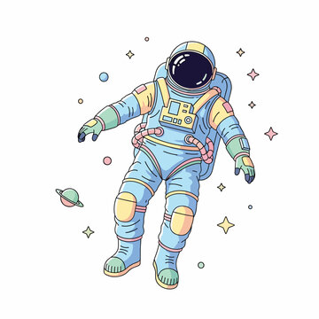 Astronaut in Space Suit Floating Freely.