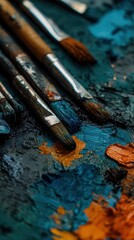 Obraz premium Artist Paint Brushes and Palette Close Up