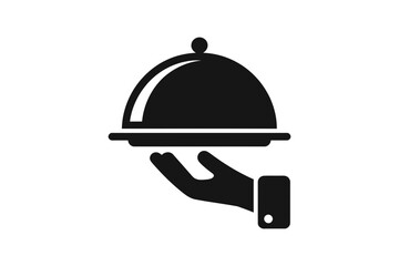 Fototapeta premium A minimalist vector graphic of a hand holding a covered serving dish with a modern design