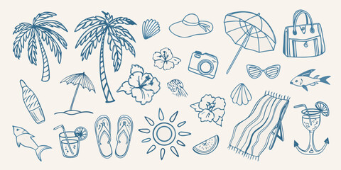 A collection of hand drawn summer vacation and tropical themed illustrations © Mithun