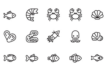 Fototapeta premium Collection of shark skeleton icons in black and white flat style