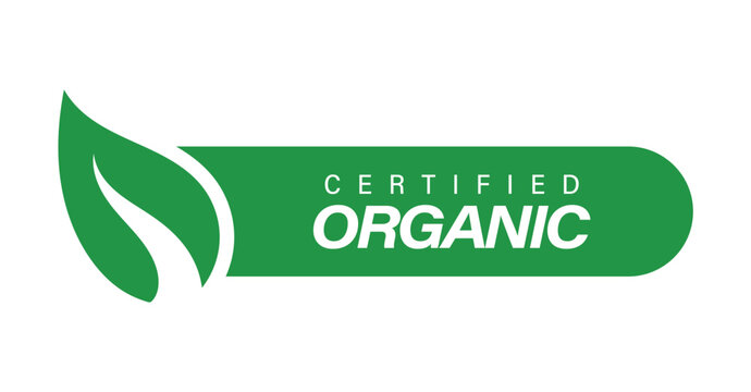 Horizontal certified organic label with green leaf element for clean natural food packaging and branding projects