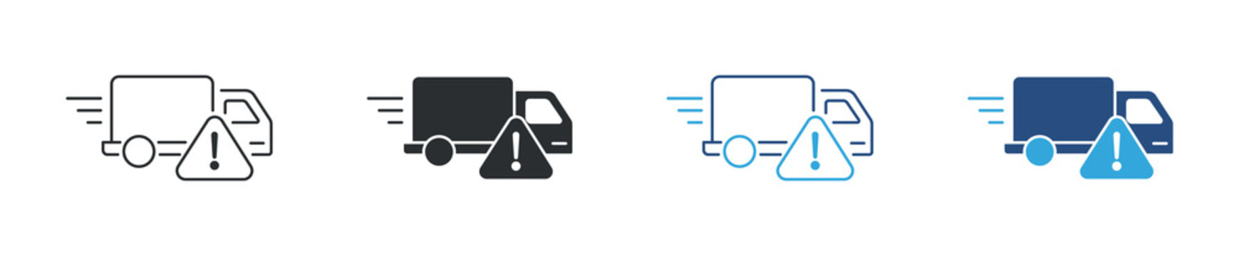 Delivery Truck Alert Icon Set, Logistics Warning Notification, Transport Problem Symbol, Vector Illustration
