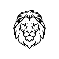 Obraz premium Bold black and white outline illustration of a majestic lion head with a fierce expression