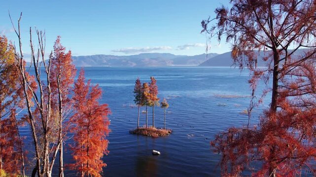 Erhai Lake Dali Autumn Cypress Island Mountains China