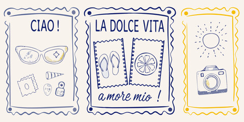 Italian themed postcards with doodles and handwritten lettering © Gita