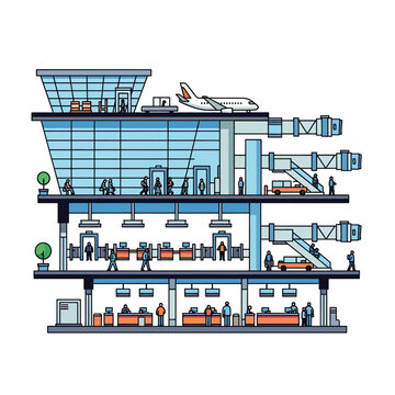 Airport Terminal Building Cross Section Illustration.