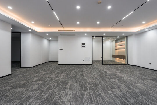 Modern minimalist office interior space with empty open layout and clean design