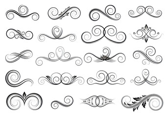 Meticulously curated black ornamental swirls, elegant curlicues, intricate spirals, and floral motifs on a transparent background, flat lay studio photo, concept for versatile decorative design