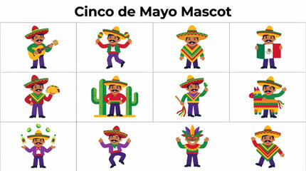 Fototapeta premium Cinco de Mayo Mascot Collection: Mariachi, Taco, Fiesta Fun