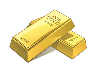 Two weighty 1000 gram fine gold bars are displayed on a pristine white background. Finance concept