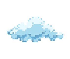 Obraz premium Pixel art blue fluffy cloud. Retro 8-bit game style weather icon for sky, nature and gaming concepts. Isolated on white background.