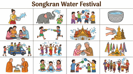 Fototapeta premium Songkran Water Festival Celebration Illustrations
