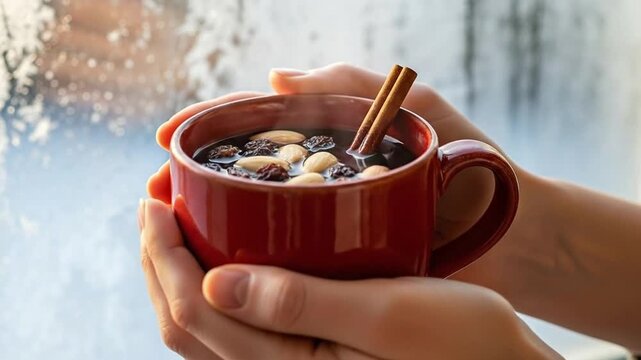 Cozy Winter Drink by the Window - A Warm Embrace.