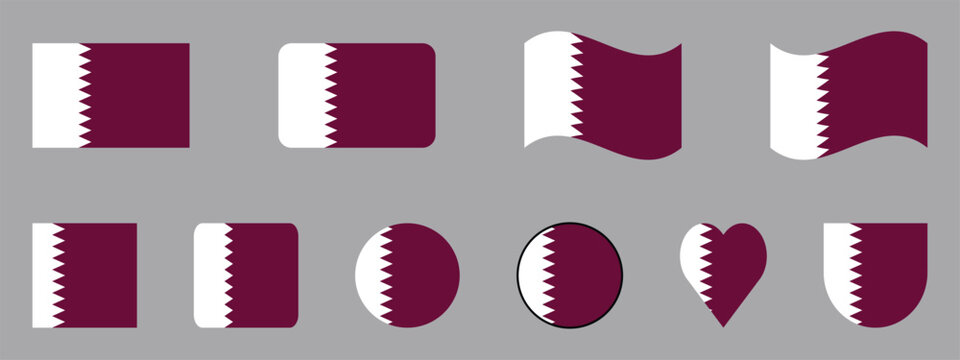 Qatar Flag Set Various Shapes and Icons for Design Projects