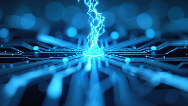 Electronic Network: Glowing circuit board pattern across technology background

