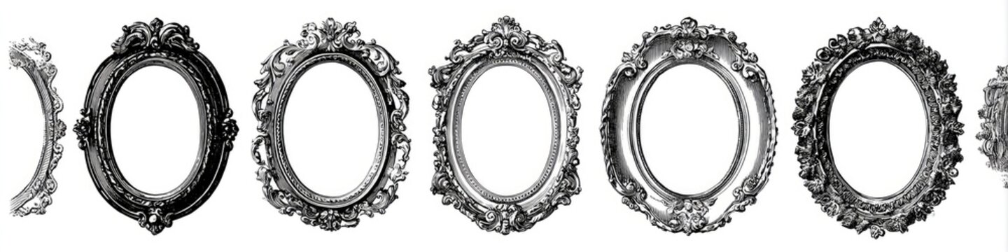 Collection of ornate vintage oval picture frames