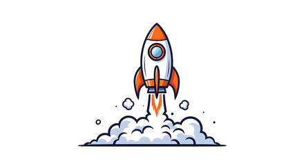 Rocket ship isolated on transparent background launching into space with flames and smoke © Md