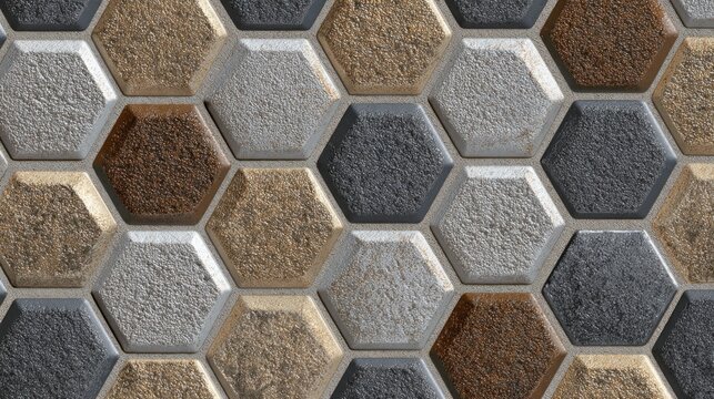 A hexagonal tile pattern with a mix of neutral and earthy tones.