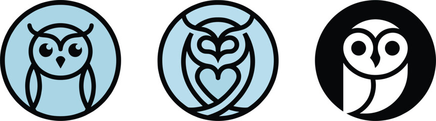 Naklejka premium Owl logo collection with modern minimalist line art animal mascot icons for branding identity design vector