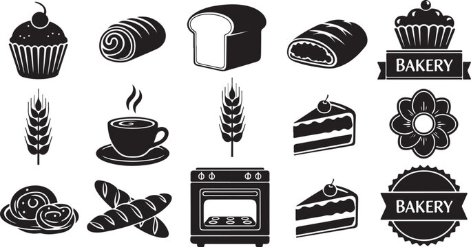 Bakery icons and symbols for food and pastry design