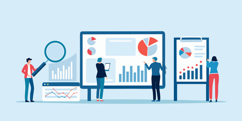 Team analyzing data and strategic planning with charts and graphs