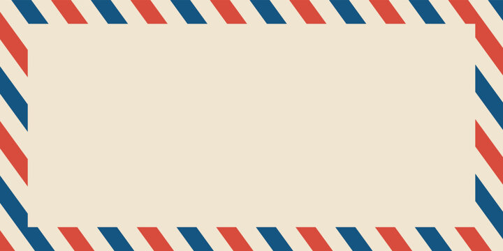 Airmail envelope frame. Commercial envelope. International vintage letter border. Retro air mail postcard with blue and red stripes. Blank correspondence paper template.eps,10