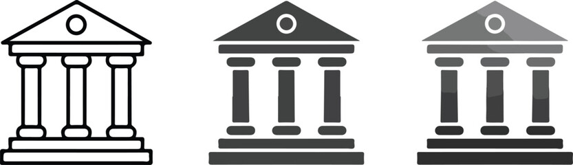 Naklejka premium Minimal classical temple architecture icon set with line solid and gradient variations of columned building isolated on white background