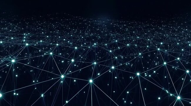 Abstract digital network with glowing connections on dark background  