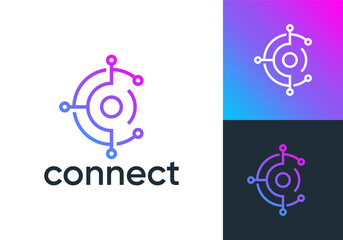 letter C connect logo. network signal technology connectivity symbol icon design