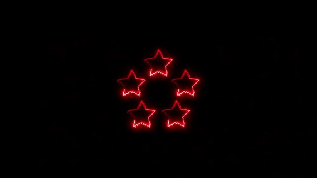Abstract five Star frame icon. Neon bright customer review circle frame icon red color Animation. Customer review giving 5 star feedback 4k video. 