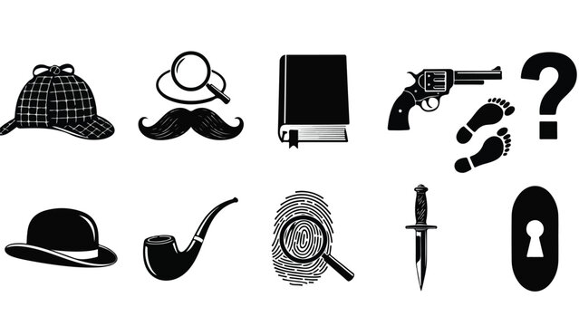 detective icons set flat design vector illustration - Flat Design Icon. line icon set - Icon vector - Blue icon vector. Clipart. Icon collection - Line and glyph solid icon and logo template